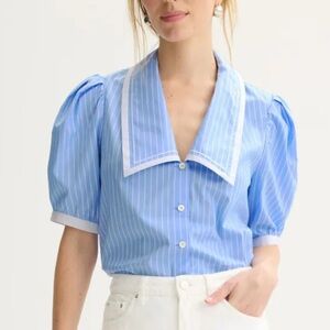 Frame Blue and White Striped Blouse